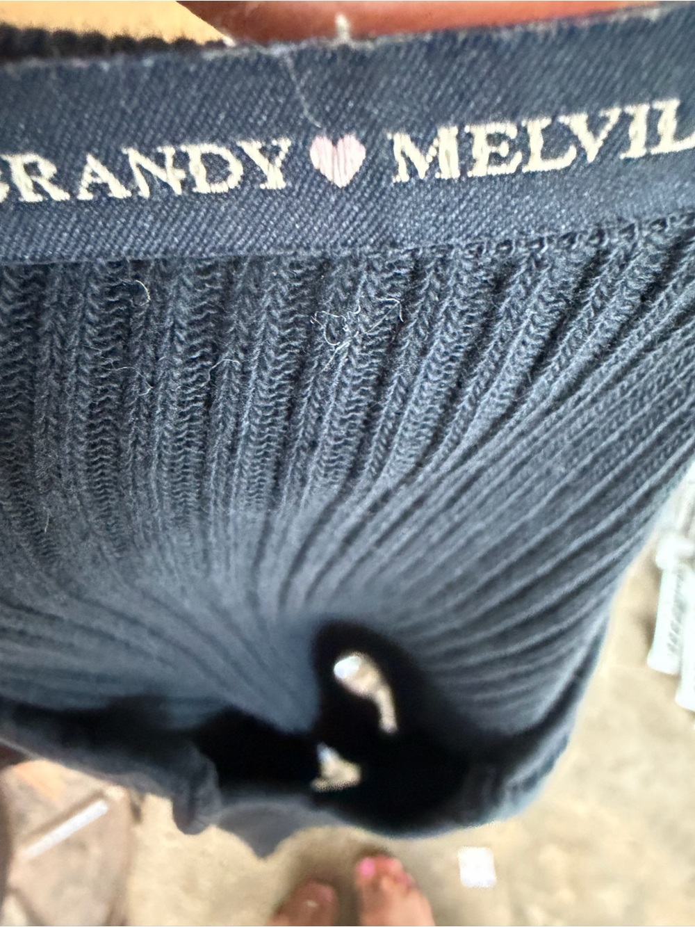 Brandy Melville Navy Ribbed Undershirt with Pink Heart Trim